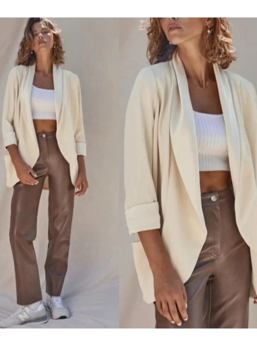 ARITZIA WILFRED Chevalier Jacket Open Blazer Cream Size Small